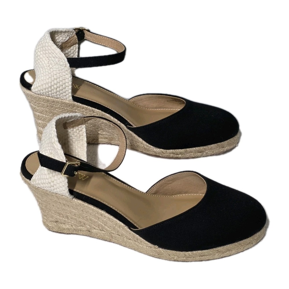 J.CREW Women's Size 8.5 Black Ankle-strap Espadrille Wedges Heels Shoes